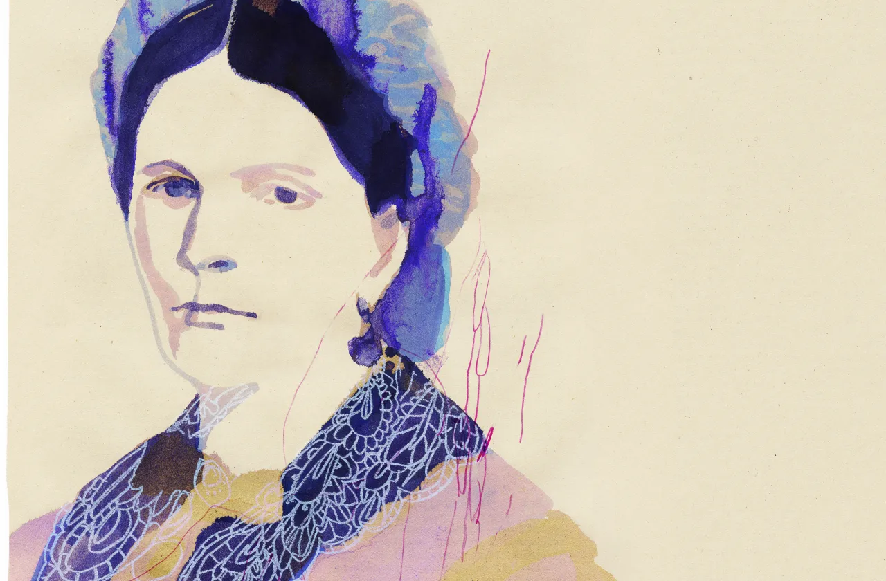 An artist's rendition of Sophia Smith, using light colors and watercolor effects.