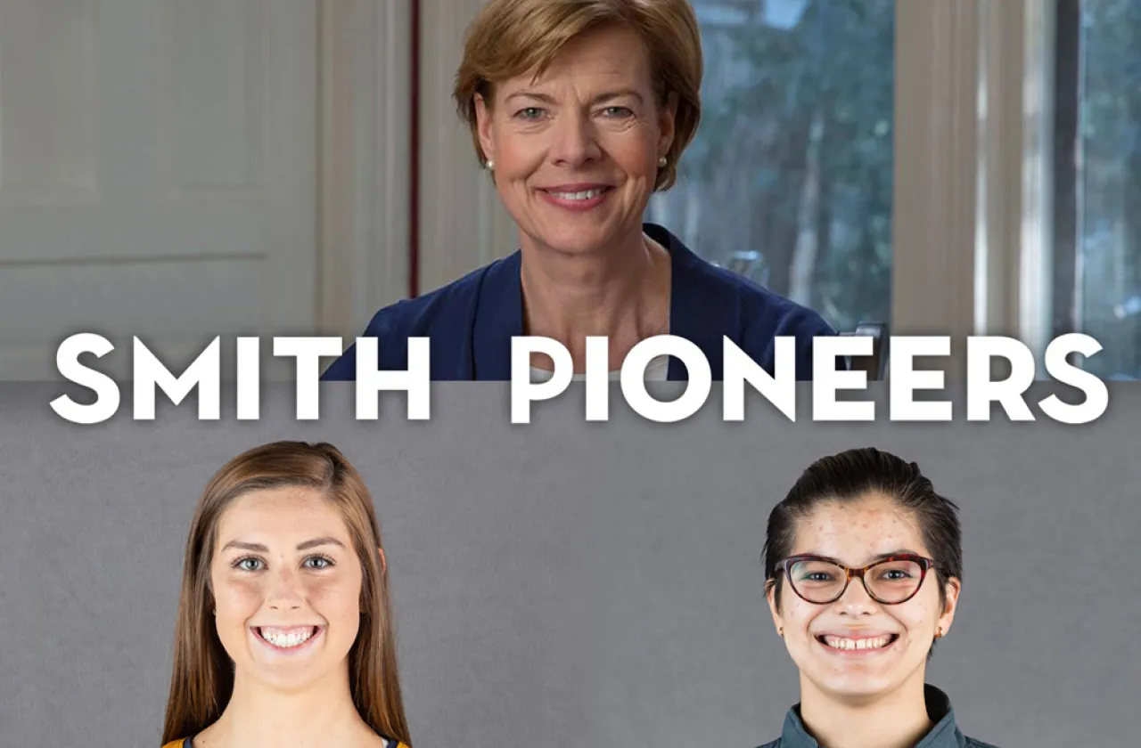 Tammy Baldwin and two student athletes
