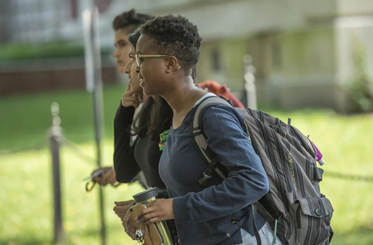students on campus in summer