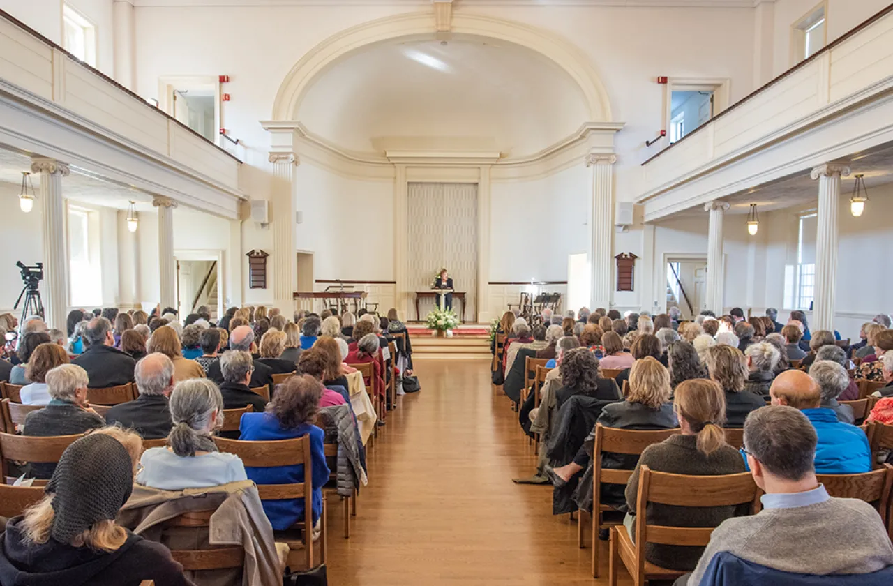 Crowd gathered in Helen Hills Hills Chapel