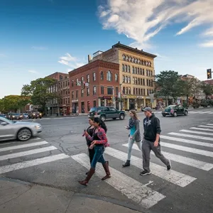 People crossing the street in downtown Northampton.