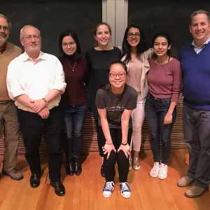 Judges and winners of this year's stock pitch competition with co-presidents of the Smith College Investment Club.