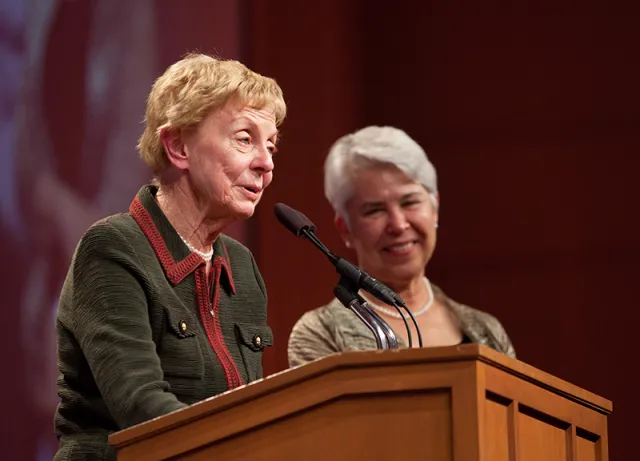 Jill Conway and Carol Christ at the campaign launch event