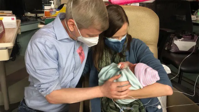 David Howlett and wife Anna Woofenden with their new baby Jarena pictured together as a family for the first time in March 2021