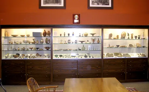 Display case at the Van Buren Antiquities room, Smith College