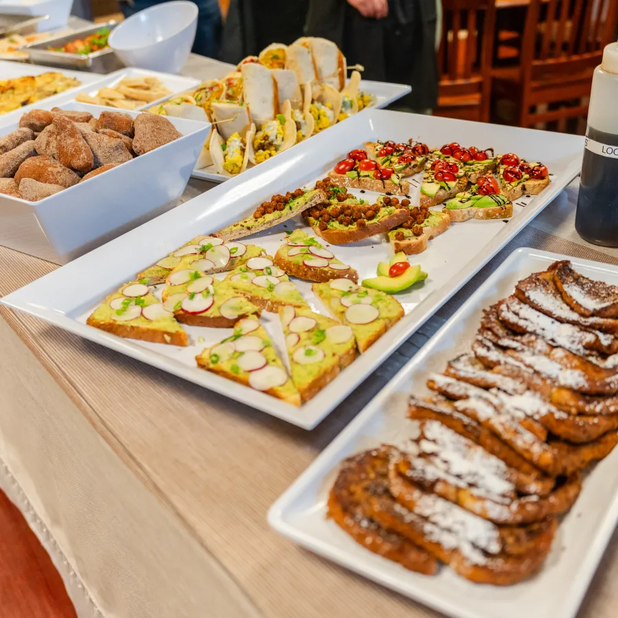 A spread of plant-based dishes prepared during a training with the Humane Society