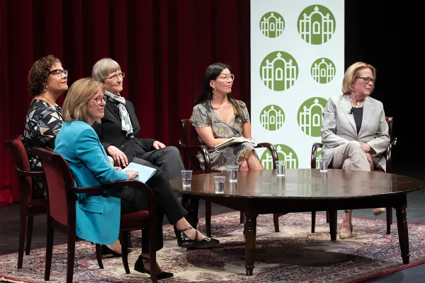 President Kathleen McCartney and honorary degree recipients at panel