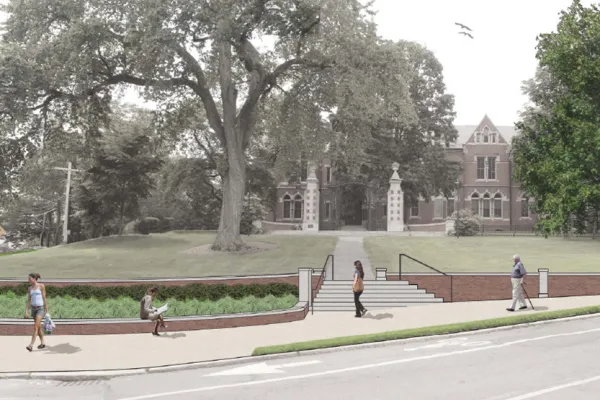 Drawing showing the new steps leading to College Hall