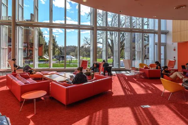 Students in the lounge in the campus center