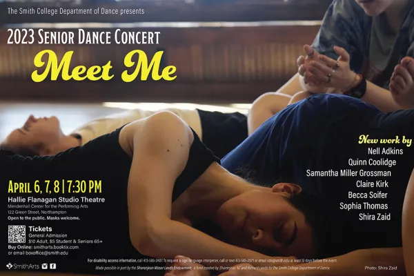 2023 Senior Dance Concert Poster for April 6,7 and 8 at 7:30 p.m. in Hallie Flanagan Theatre. Full details in adjacent press release.