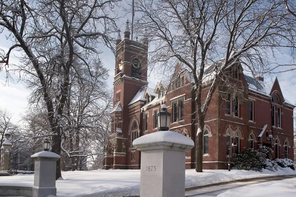 college hall in winter