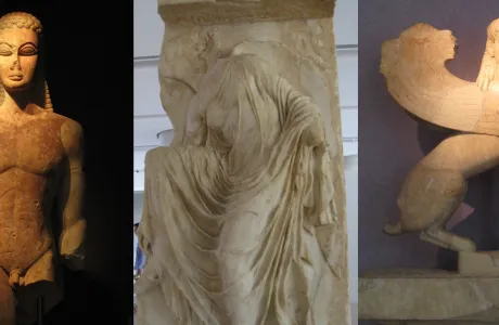 Triptych image of ancient statues