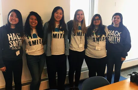 Six students wearing Smith Hack t-shirts