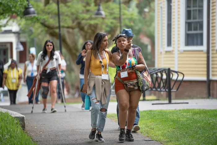 Alums walk on campus during Reunion