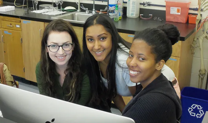 Three neuroscience students in the lab