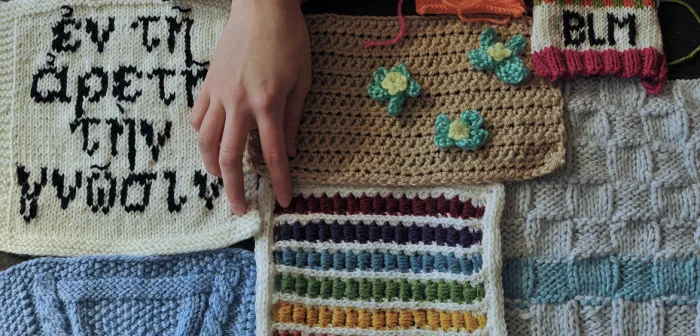 Squares of knitting.