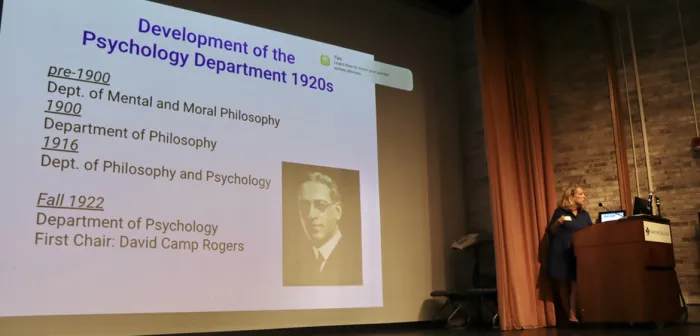 Professor MJ Wraga presents on the psychology department's history