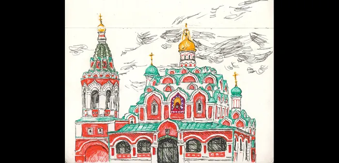 Drawing of scene in Russia by Catie Lomoe-Thompson '21