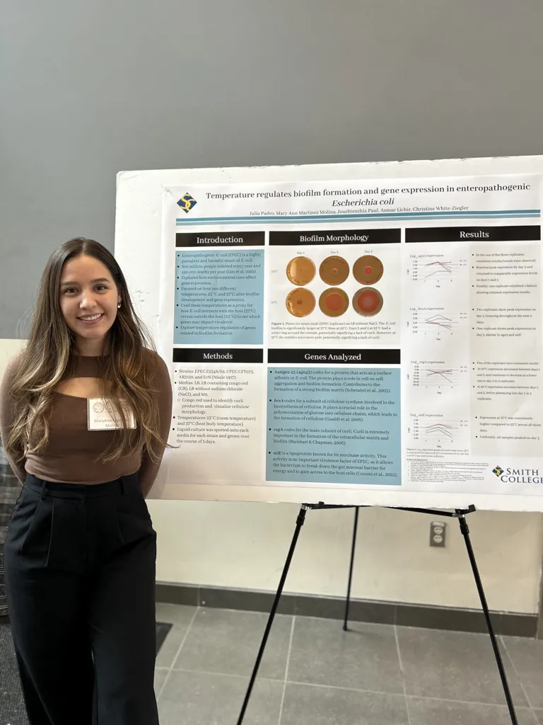 Mary Ann Martinez ’25J in front of a presentation