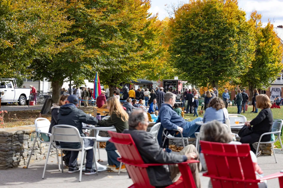 People sitting on Davis Meadow