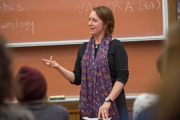 Elizabeth Klarich teaching in classroom, Smith College