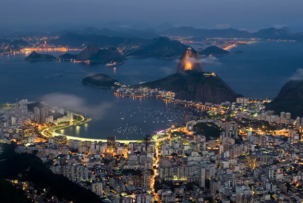 Aerial view of Rio de Janeiro at dusk